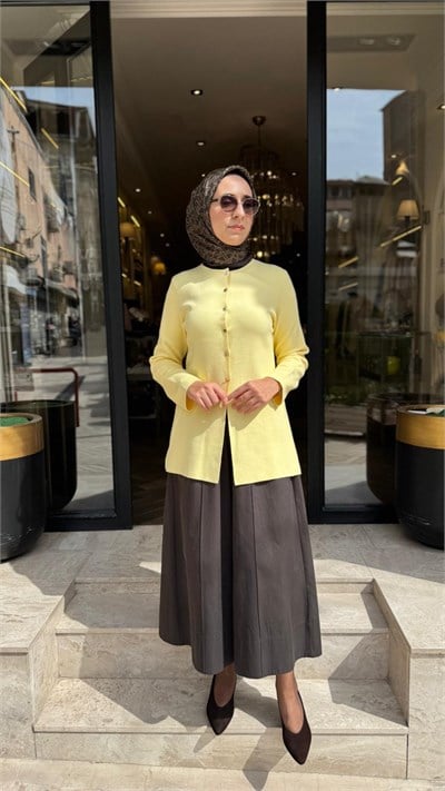TD26K06000014 Lina Viskon Kadın Hırka Sarı