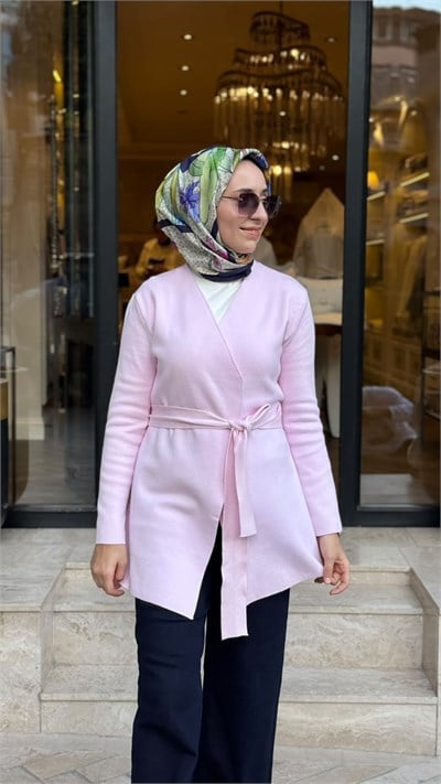 TD26K06000016 Mona Viskon Triko Kadın Hırka Pembe