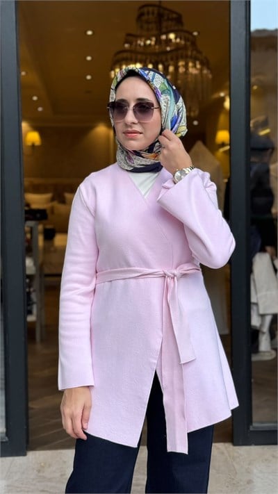 TD26K06000016 Mona Viskon Triko Kadın Hırka Pembe