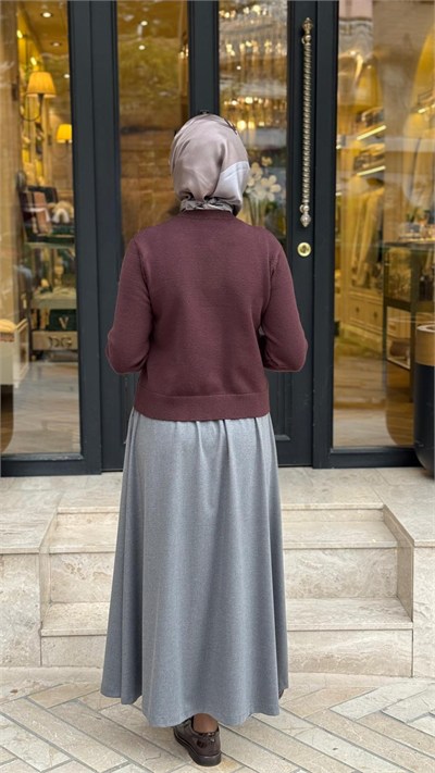 TD26K06000019 Silver Manşet Detay Kadın Hırka Kahve