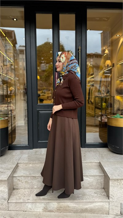 TD26K07000008 Dore Kloş Kadın Etek Kahve