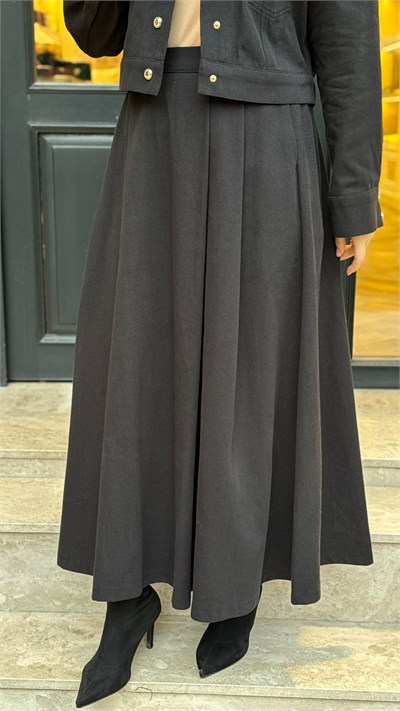 TD26K07000011 Flam Gabardin Pileli Kadın Etek Siyah