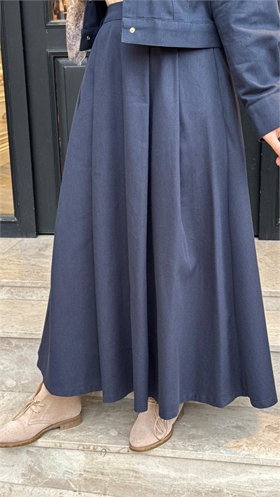 TD26K07000011 Flam Gabardin Pileli Kadın Etek Lacivert