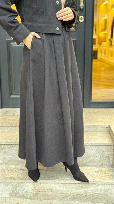 TD26K07000011 Flam Gabardin Pileli Kadın Etek Siyah