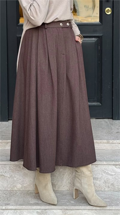TD26K07000017 Rayon Denim Kadın Etek Kahve