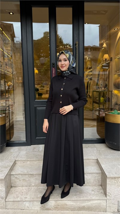 TD26K07000019 Elsa Pileli Kadın Etek Siyah