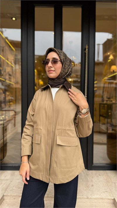 TD26K22000007 Sky Deri Yaka Kadın Trenç Camel