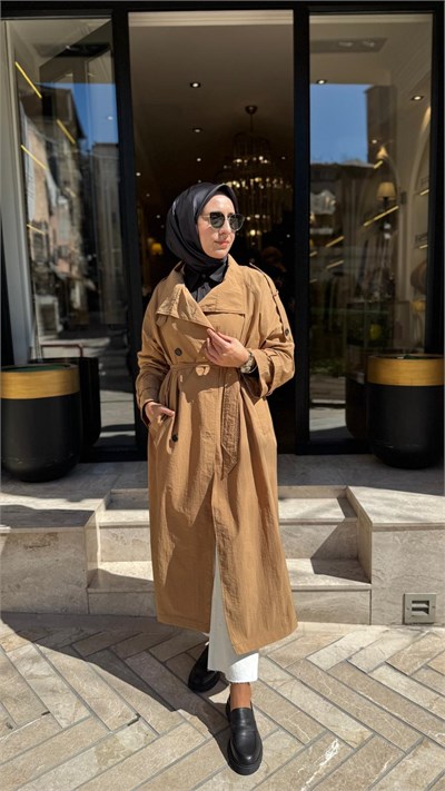 TD26K22000009 Maya Uzun Kadın Trenç Camel