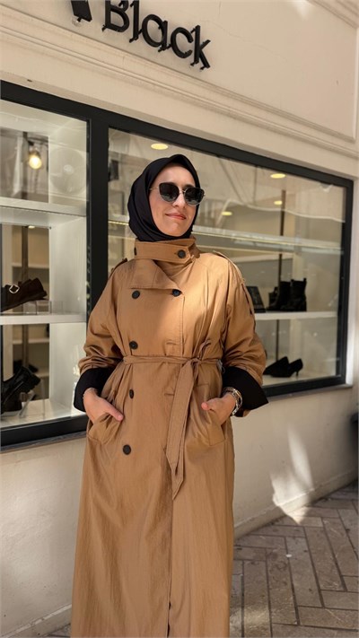 TD26K22000009 Maya Uzun Kadın Trenç Camel