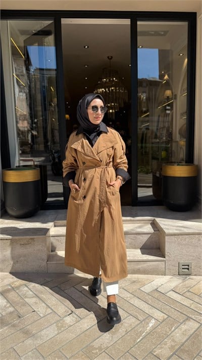TD26K22000009 Maya Uzun Kadın Trenç Camel