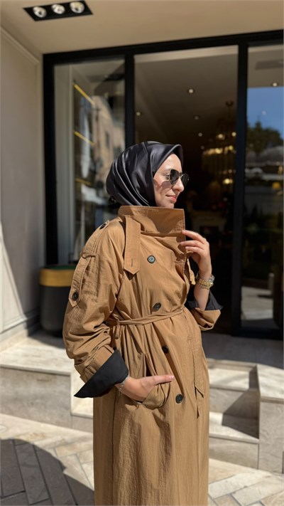 TD26K22000009 Maya Uzun Kadın Trenç Camel