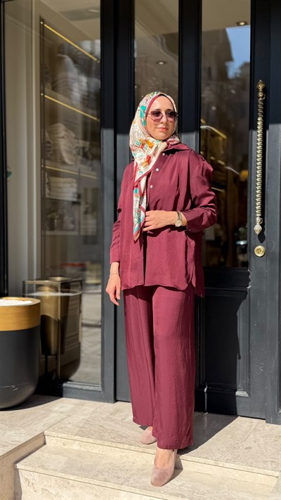 TD26Y04000008 Color Asetat Palazzo Kadın Pantolon Bordo