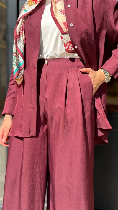 TD26Y04000008 Color Asetat Palazzo Kadın Pantolon Bordo