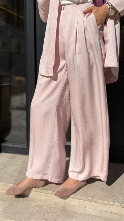 TD26Y04000008 Color Asetat Palazzo Kadın Pantolon Pudra Pembe