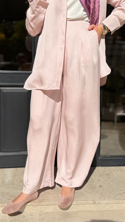 TD26Y04000008 Color Asetat Palazzo Kadın Pantolon Pudra Pembe