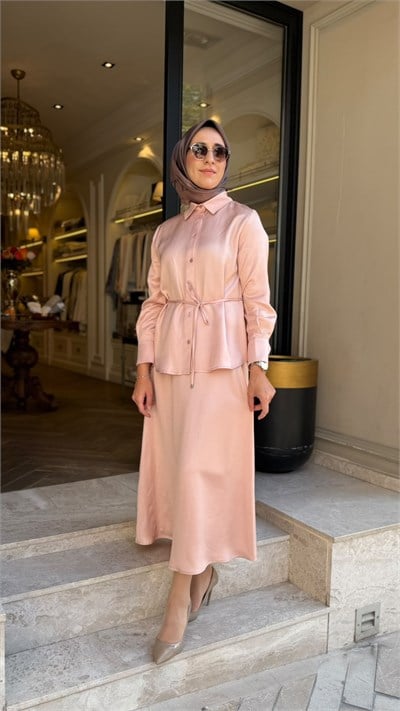 TD26Y05000110 Malina Etekli Kadın Takım Pudra Pembe