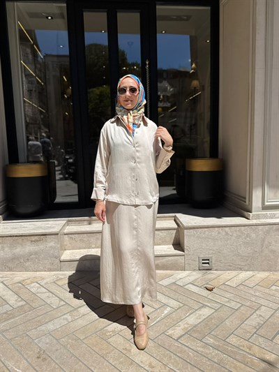 TD26Y05000112 Praty Asetat Kolsuz Kadın Elbise Gömlek Vanilya