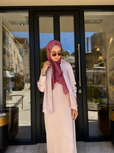 TD26Y05000112 Praty Asetat Kolsuz Kadın Elbise Gömlek Pudra Pembe