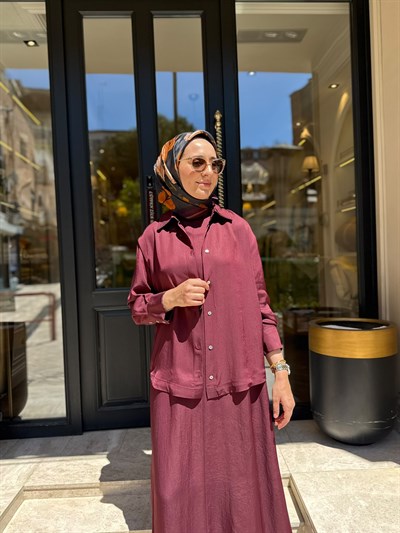 TD26Y05000112 Praty Asetat Kolsuz Kadın Elbise Gömlek Bordo