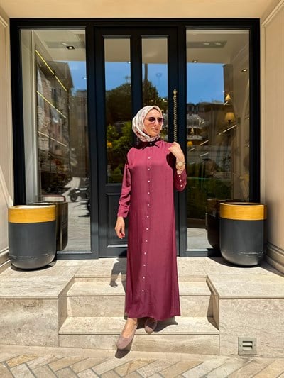 TD26Y31000082 Marıa Asetat Kadın Gömlek Elbise Bordo