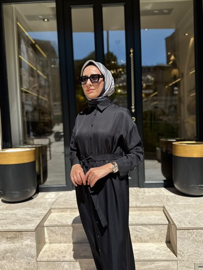 TD26Y31000082 Marıa Asetat Kadın Gömlek Elbise Siyah