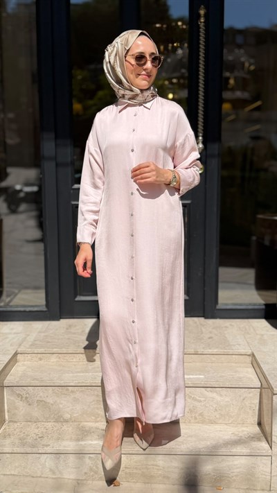 TD26Y31000082 Marıa Asetat Kadın Gömlek Elbise Pudra Pembe