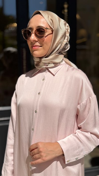 TD26Y31000082 Marıa Asetat Kadın Gömlek Elbise Pudra Pembe