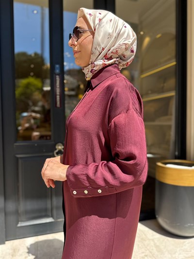 TD26Y31000082 Marıa Asetat Kadın Gömlek Elbise Bordo