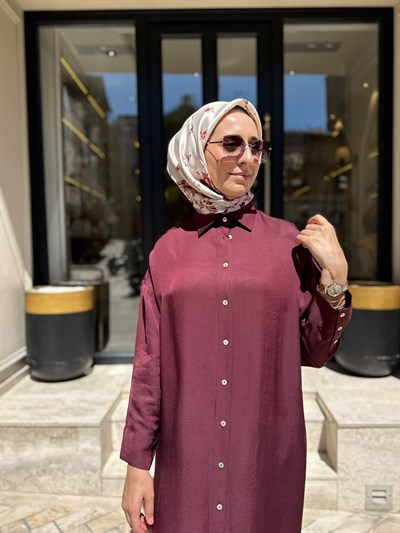 TD26Y31000082 Marıa Asetat Kadın Gömlek Elbise Bordo