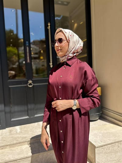 TD26Y31000082 Marıa Asetat Kadın Gömlek Elbise Bordo