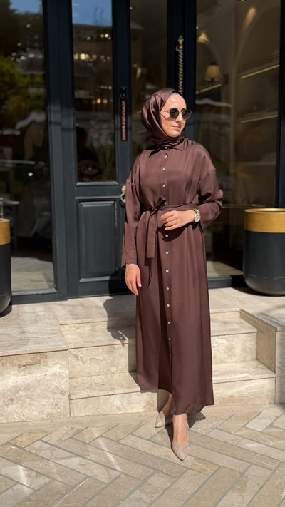 TD26Y31000082 Marıa Asetat Kadın Gömlek Elbise Kahve