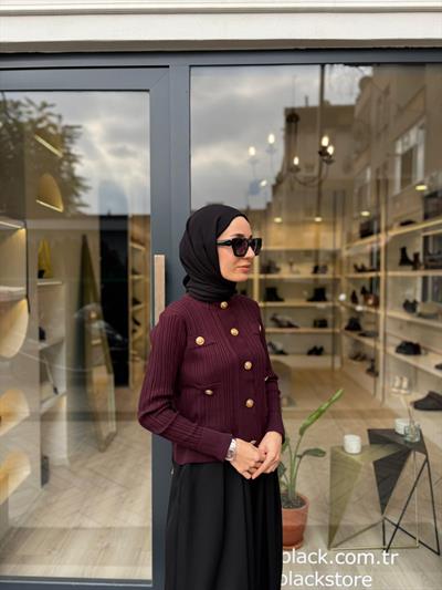 TD2799 Diva Düğmeli Kadın Hırka Bordo