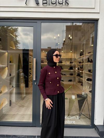 TD2799 Diva Düğmeli Kadın Hırka Bordo