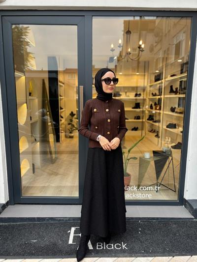 TD2799 Diva Düğmeli Kadın Hırka Kahve