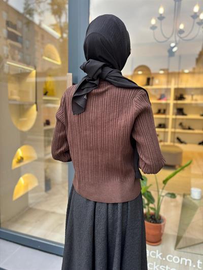 TD2799 Diva Düğmeli Kadın Hırka Kahve