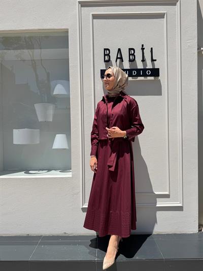 TD3508 Kısa Kadın Gömlek Bordo