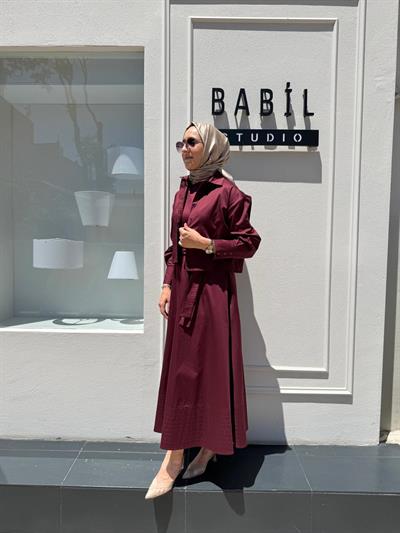 TD3508 Kısa Kadın Gömlek Bordo