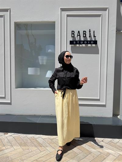 TD3555 Cepli  Bağlamalı Kadın Gömlek Siyah