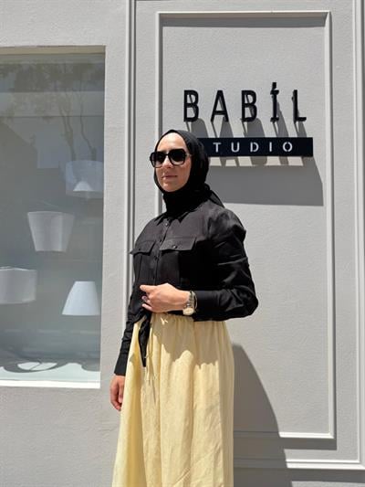 TD3555 Cepli  Bağlamalı Kadın Gömlek Siyah