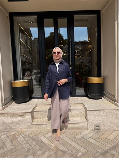 TD3557 Düğmeli Kadın Gömlek Lacivert