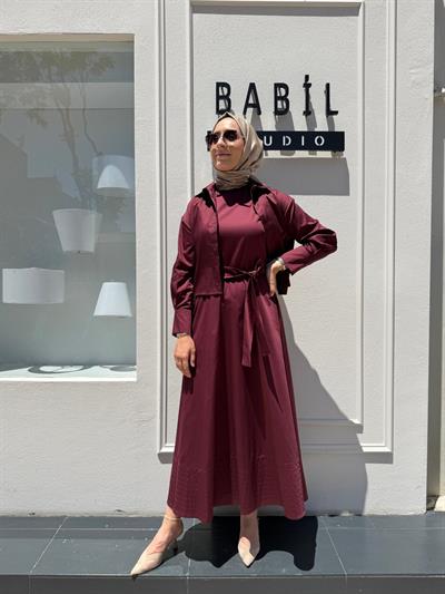 TD3609 Spor Dikişli Kadın Kolsuz Elbise Bordo