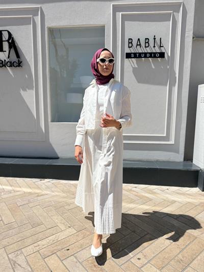 TD3609 Spor Dikişli Kadın Kolsuz Elbise Beyaz