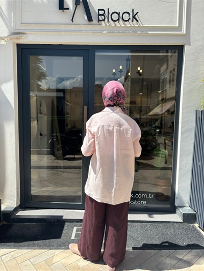 TD3652 Keten Basic Kadın Gömlek Pudra Pembe