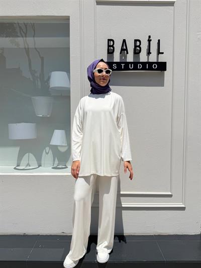TD3652 Modal Penye Kumaş Basic Kadın Takım Ekru