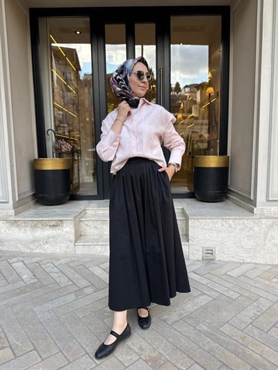 TD3682 Kısa Kadın Gömlek Pudra Pembe