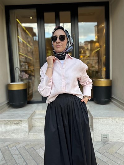 TD3682 Kısa Kadın Gömlek Pudra Pembe