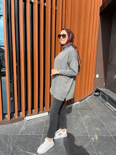 TD3876 Voleta Boğazlı Kadın Tunik Antrasit