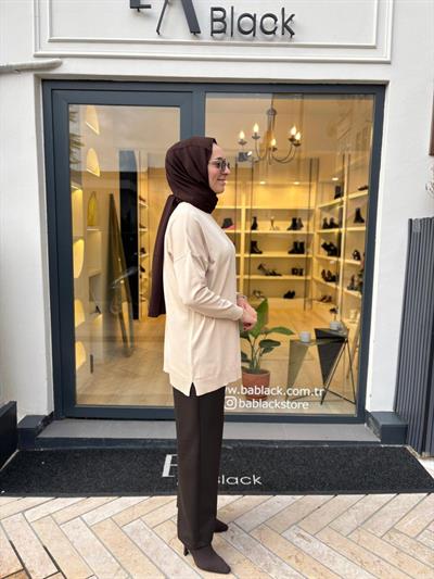 TD3876 Voleta Boğazlı Kadın Tunik Bej