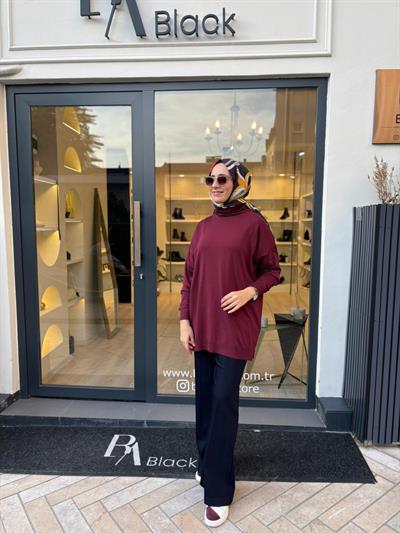 TD3876 Voleta Boğazlı Kadın Tunik Bordo