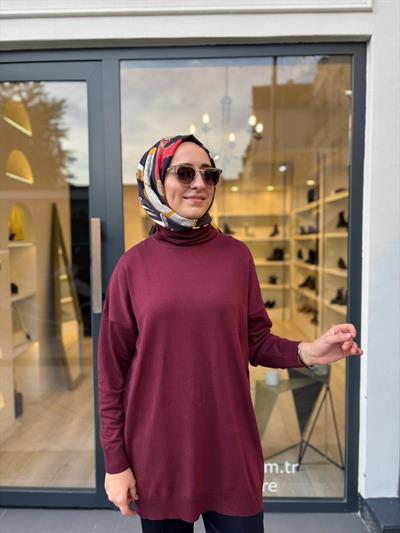 TD3876 Voleta Boğazlı Kadın Tunik Bordo